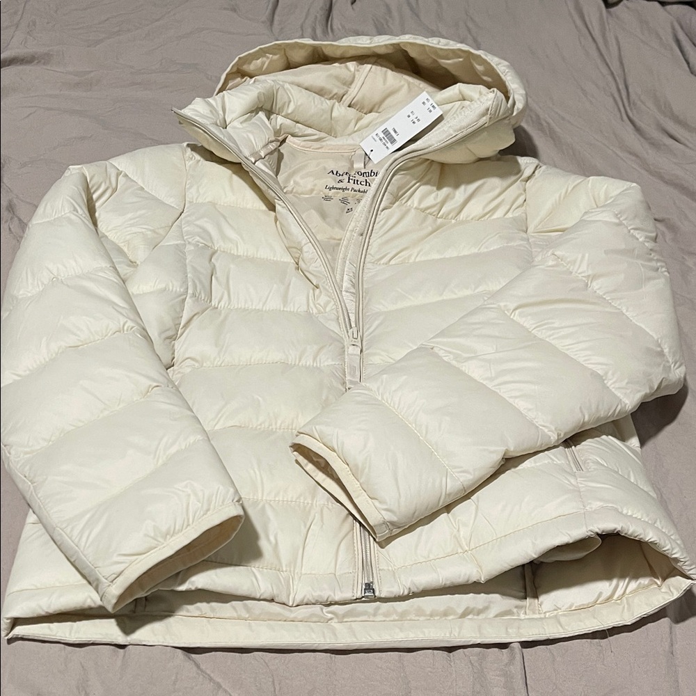 Abercrombie & Fitch Cream Hooded Puffer Jacket